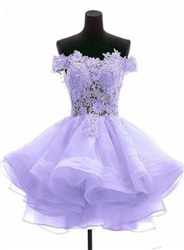 Picture of Lavender Off Shoulder Lace Sweetheart Homecoming Dress, Light Purple Party Dresses